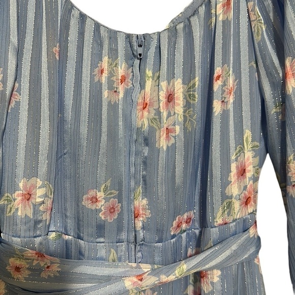 B DARLIN Womens Blue Lined Belted Padded Long Sleeve Short Dress 3/4 NWT - Picture 8 of 16